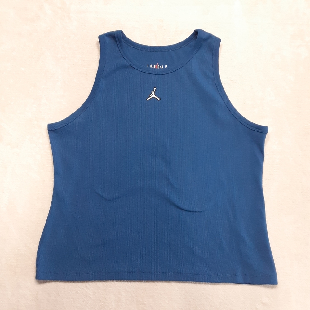 Air Jordan Womans Plus Tank Top 1X Blue Slim Fit Ribbed Cotton Blend